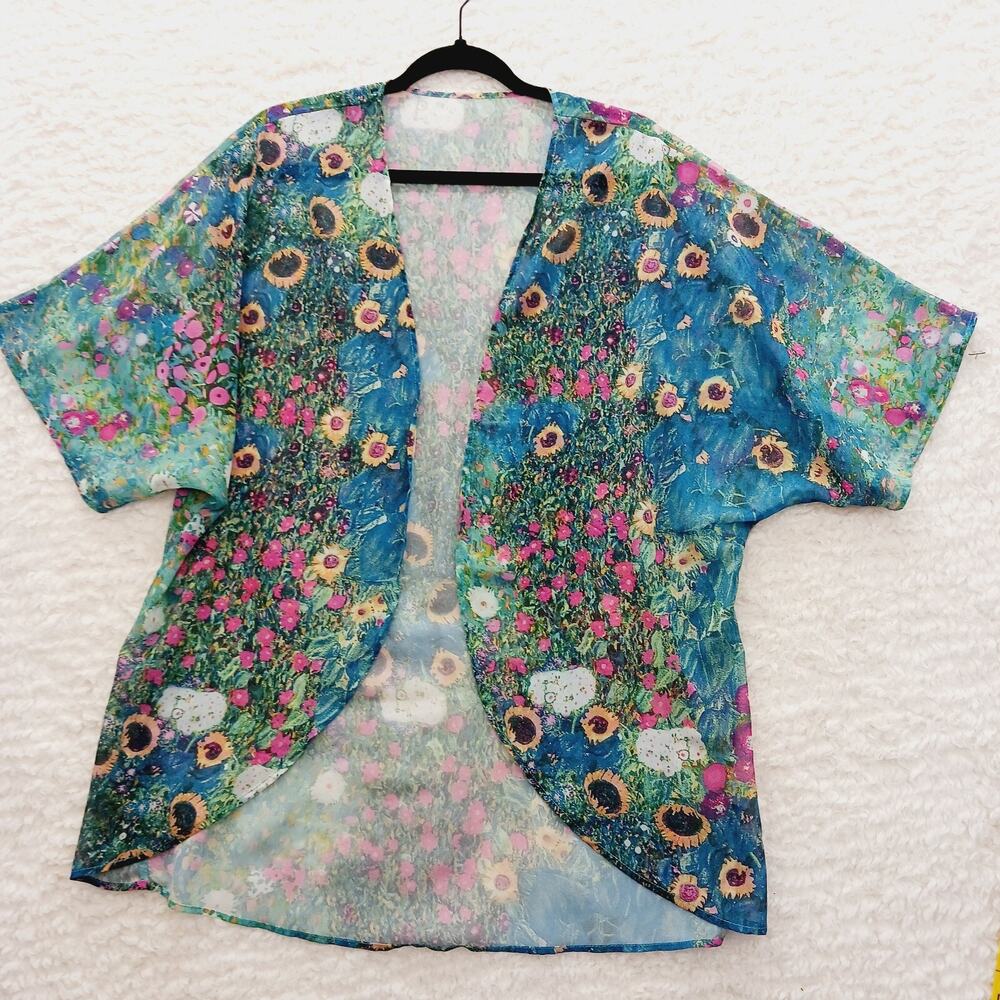 Kimono Jacket Sheer Cottagecore Sunflowers Whimsycore Vacation Resort Y2K Size S